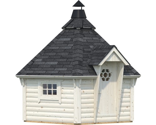 Holzgrillkota mit Dach, Fenster und Tür