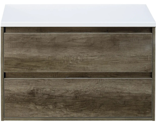 Waschtischunterschrank Sanox Porto Frontfarbe nebraska oak BxHxT 90 x 59 x 50 cm WT-Platte weiß matt