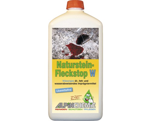 AlpinChemie Naturstein Imprägnierung Fleckstop W - 0,5 LTR. Flasche Naturstein Fleckstop W zum Reinigen, Schützen und Pflegen von Natursteinen