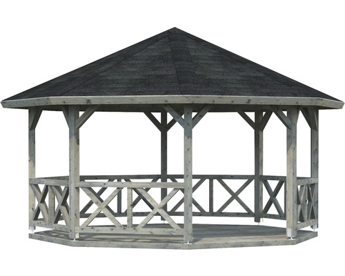 Pavillon Palmako Betty 25,0 m² mit Geländer ohne Fußboden 617 x 467 cm tauchgrundiert grau