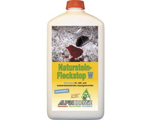 AlpinChemie Naturstein Imprägnierung Fleckstop W - 1 LTR. Naturstein Fleckentferner in einer Kunststoffflasche