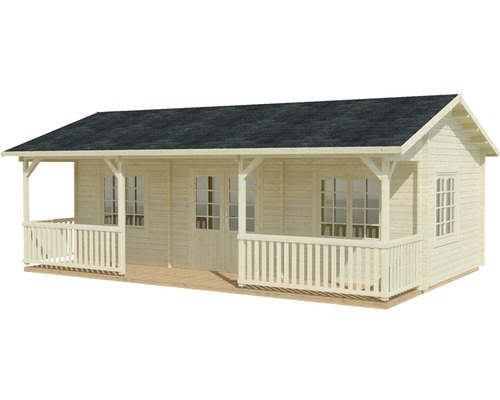 Holzgartenhaus mit Veranda, Fenstern und Tür