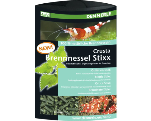 Dennerle Nano Crusta Brennnessel Stixx 30 g Dennerle Crusta Brennnessel Stixx Garnelenfutter Verpackung