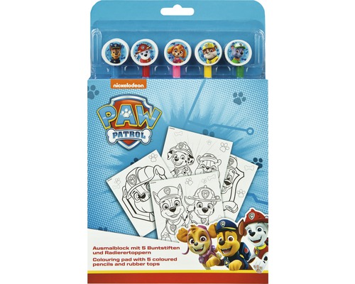 Malblock mit fünf Buntstiften und Radiergummis von Paw Patrol