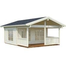 Gartenhaus Palmako Agneta 18,8+12,5 m² inkl. Fußboden, Vordach und Terrasse 608 x 758 cm natur