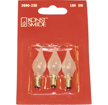 Konstsmide Logo. Packung mit drei 16 Volt 3 Watt Kerzenlampen