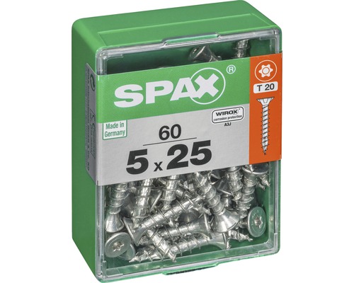Spax Senkkopfschrauben 5 x 25 Millimeter, 60 Stück in einer Box