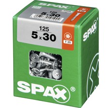 Spax Schrauben 5x30 Millimeter, 125 Stück in einer grünen Verpackung.