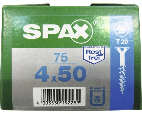 Spax Universalschraube T-STAR plus Senkkopf TX Teilgewinde 4x50 mm Edelstahl A2 75 Stück Packung Spax Schrauben 4,5 x 50 Millimeter