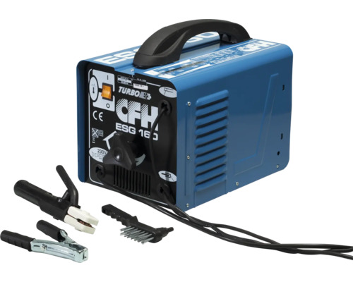 Lichtbogenschweißgerät mit Elektrodenhalter, Masseklemme und Drahtbürste