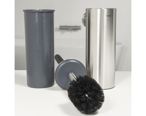 Toilettenbürstengarnitur mit Behälter aus Edelstahl und Kunststoff