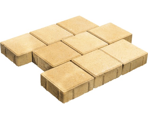 Quadratische Pflastersteine aus Beton, verlegt im Muster