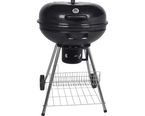Holzkohlegrill Stahl emailliert schwarz Grillrost 58 x 58 x 88 cm Stahl verchromt inkl. Grillrost, Deckel, Deckelhaken, Deckelthermometer, Warmhalterost und Aschekasten Kugelgrill mit Deckel, Thermometer und Ablagerost