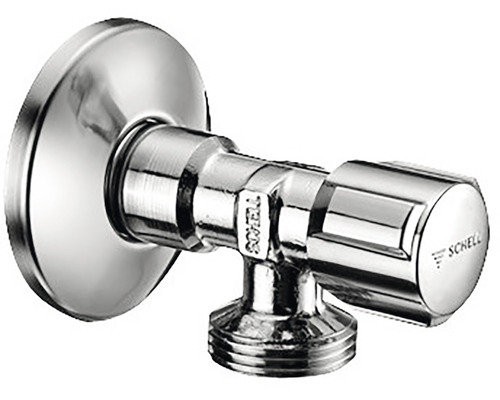 Eckventil aus Metall mit Schell Logo