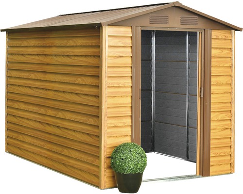 Gartenhaus mit Holzeffekt und offener Tür