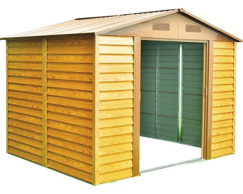Gartenschuppen mit offenem Eingang.