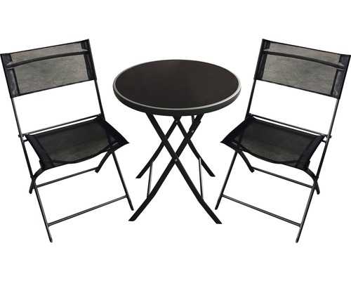 Dining-Set Gartenmöbelset Loungeset Garden Place Finja 2 -Sitzer bestehend aus: Tisch, 2 Stühle Glas Metall schwarz