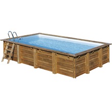 Aufstellpool Holzpool-Set Gre rechteckig 620x420x133 cm inkl. Sandfilteranlage, Skimmer, Leiter, Filtersand & Bodenschutzvlies Holz