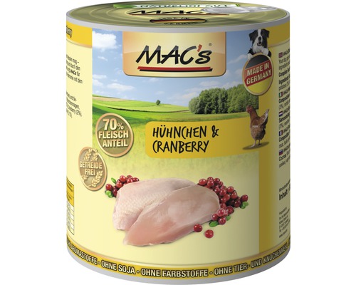 Hundefutter nass MAC´s DOG Huhn und Cranberry 800 g