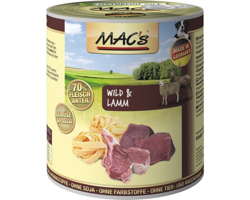 Hundefutter nass MAC´s DOG Wild und Lamm 800 g