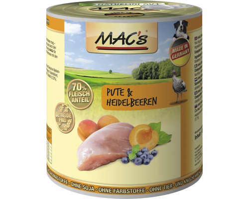 Hundefutter nass MAC´s DOG Pute und Heidelbeer 800 g