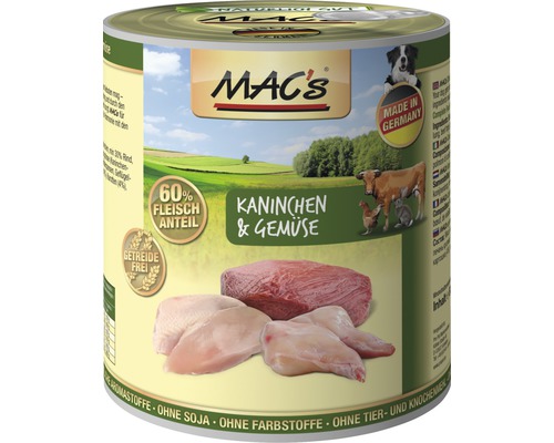 Hundefutter nass MAC´s DOG Kaninchen und Gemüse 800 g