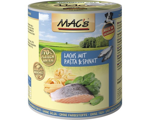 Hundefutter nass MAC´s DOG Seefisch, Nudeln und Spinat 800 g