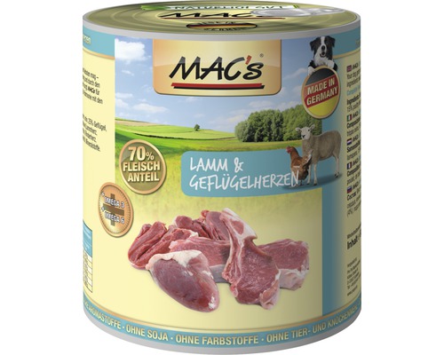 Hundefutter nass MAC´s DOG Lamm und Geflügelherzen 800 g