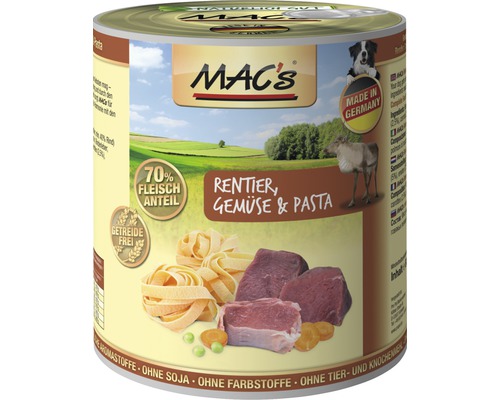 Hundefutter nass MAC´s DOG Rentier, Nudeln und Gemü e 800 g