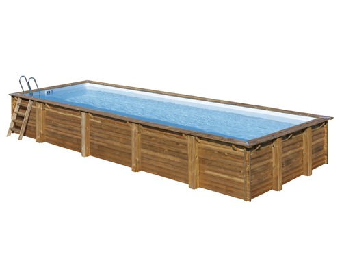 Rechteckiger Holzpool mit Leiter