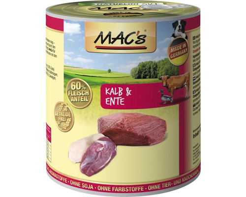 Hundefutter nass MAC´s DOG Kalb, Ente und Kartoffeln 800 g