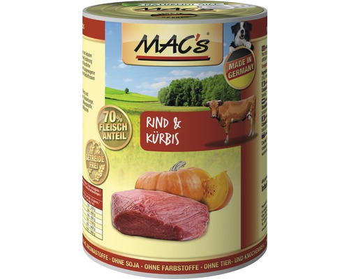 Hundefutter nass MAC´s DOG Rind und Kürbis 400 g