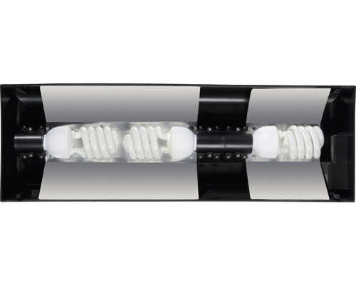 Schwarz gerahmte Leuchte mit mehreren Energiesparlampen