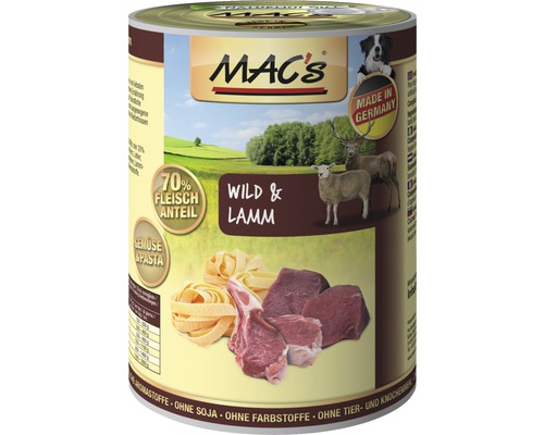 Hundefutter nass MAC´s DOG Wild und Lamm 400 g