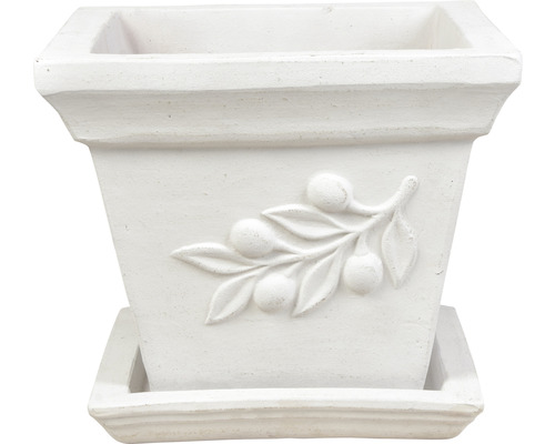 Vierckiger Pflanztopf mit Olivenzweig-Design