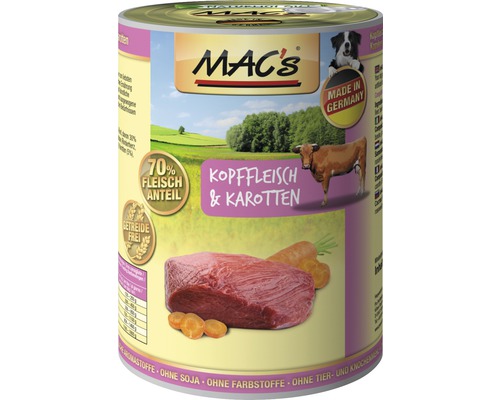 Hundefutter nass MAC´s DOG Kopffleisch 400 g