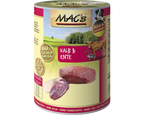 Hundefutter nass MAC´s DOG Kalb und Ente und Kartoffeln 400 g