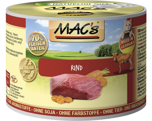 Katzenfutter nass MAC´s CAT Super food mit Rind 200 g getreidefrei