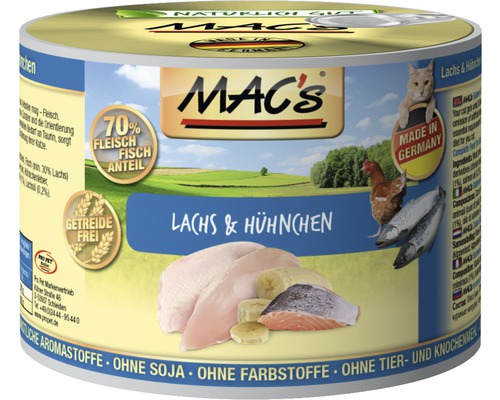 Katzenfutter nass MAC´s CAT Super food mit Lachs + Huhn 200 g getreidefrei