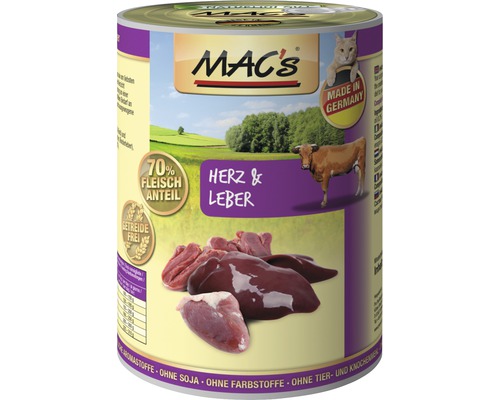 Katzenfutter nass MAC´s CAT Super food mit Herz, Leber 400 g getreidefrei