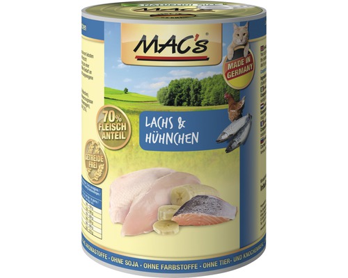 Katzenfutter nass MAC´s CAT Super food mit Lachs + Hühnchen 400 g getreidefrei