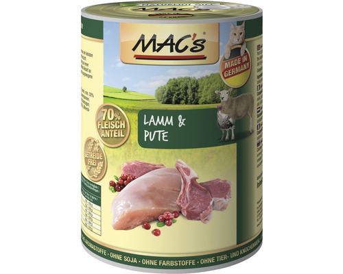 Katzenfutter nass MAC´s CAT Super food mit Lamm + Pute 400 g getreidefrei