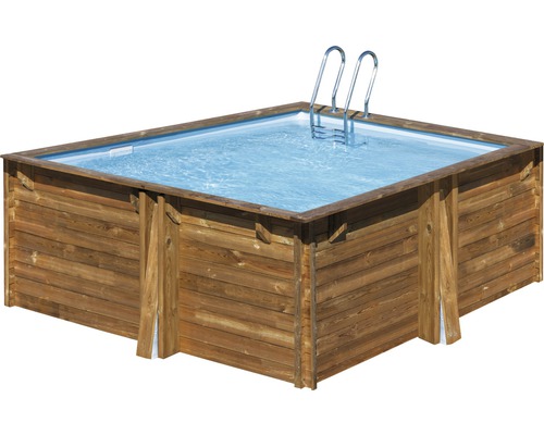 Quadratischer Holzpool mit Leiter