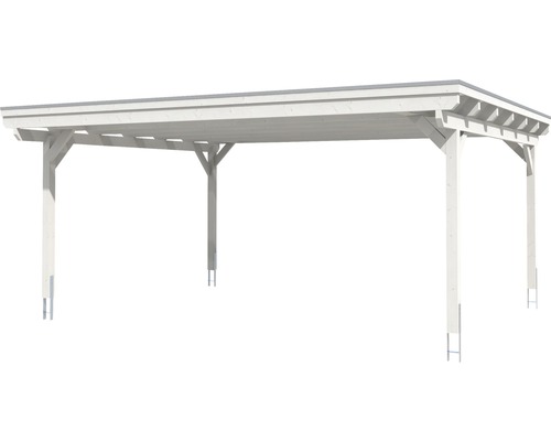 Weißer Holzcarport mit Flachdach