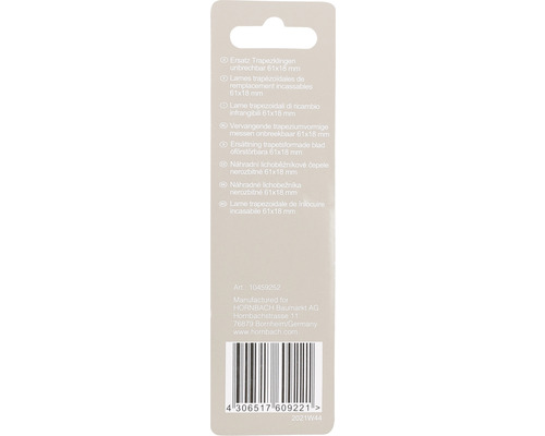 Verpackung der unzerbrechlichen 61x18 Millimeter Trapezklingen