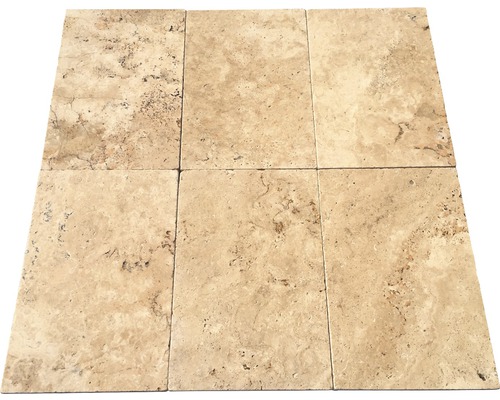 FLAIRSTONE Travertin Terrassenplatte Assos 61 cm x 40,6 cm x 3 cm Sechs Travertinfliesen für den Innenbereich