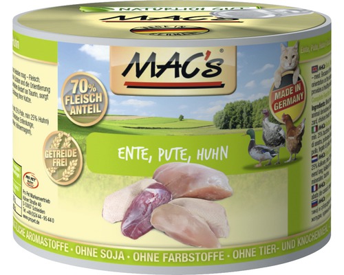 Katzenfutter nass MAC´s CAT Super food mit Ente, Pute, Huhn 200 g getreidefrei