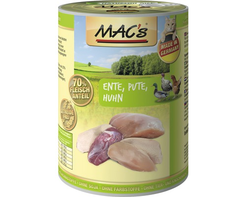 Katzenfutter nass MAC´s CAT Super food mit Ente, Pute, Huhn 400 g getreidefrei