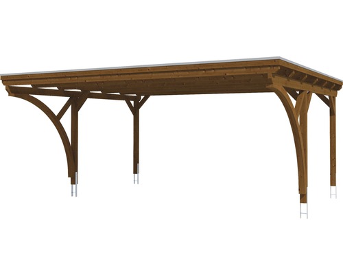 Holzcarport mit Flachdach auf Metallstützen