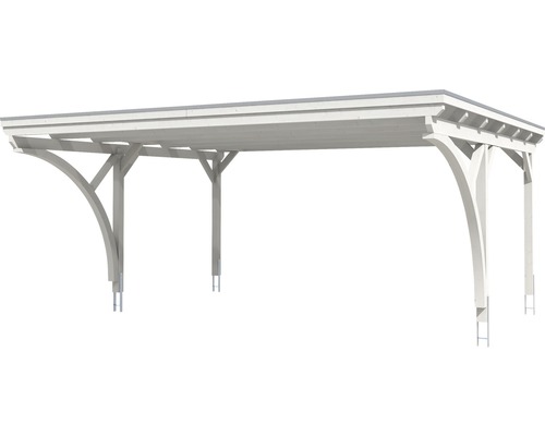 Weißer Holz-Carport mit vier Pfosten